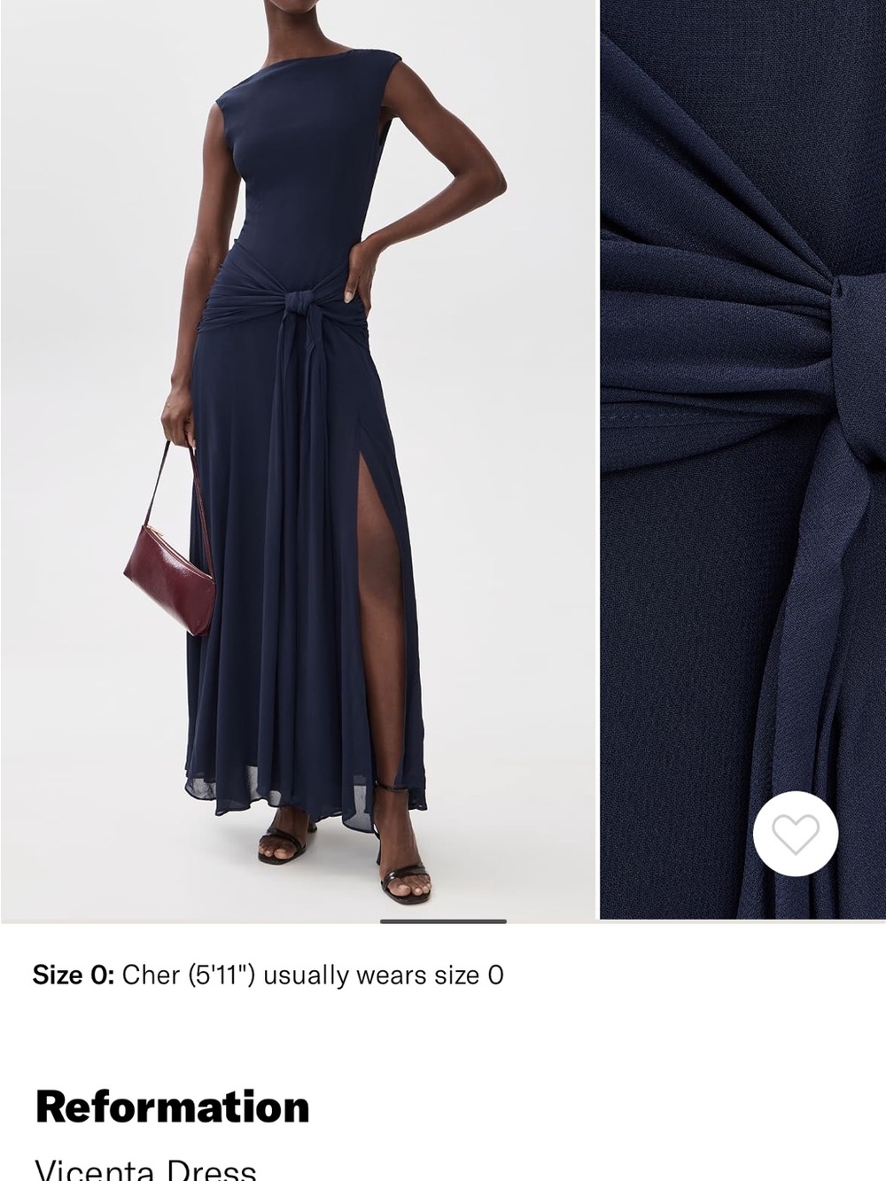 Reformation Navy Knot-Front Maxi Dress